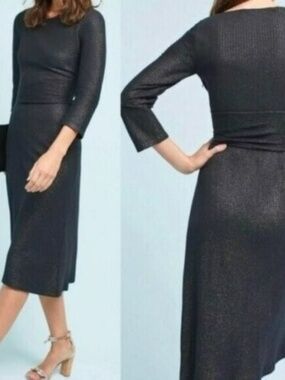 Akemi + Kin Anthropologie Women's med 3/4 sleeve stretchy black metallic Dress